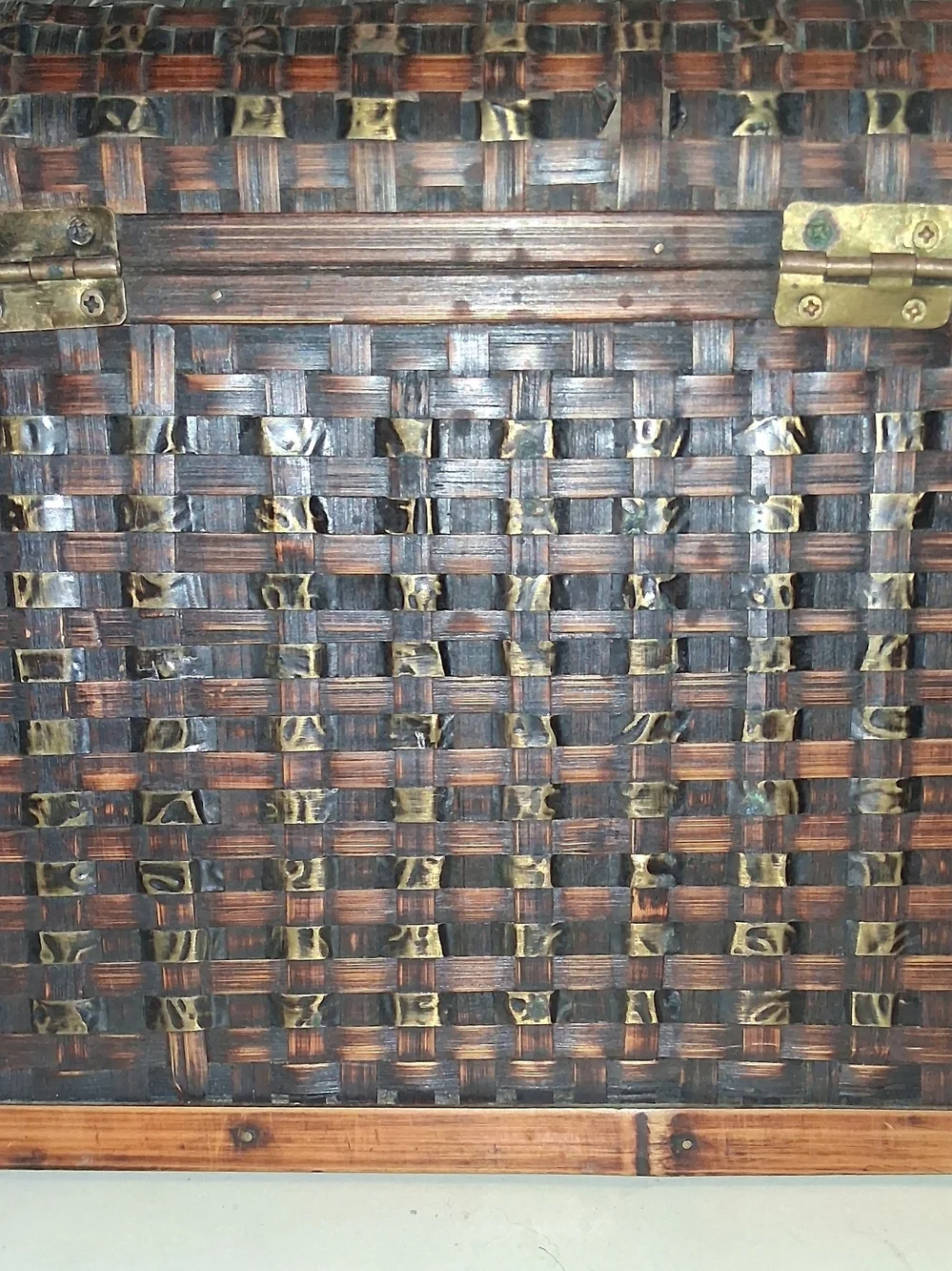 Hand Crafted Wood Woven Accent Storage Chest With 2 Drawers in Dark Brown